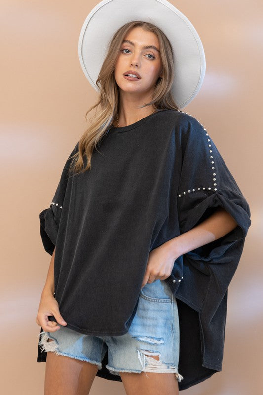 Studded washed oversized top