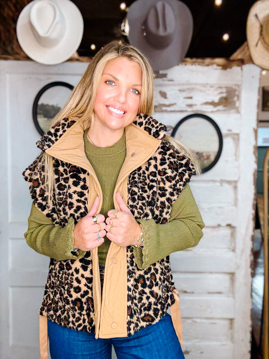 Keep Me Cozy Leopard Sherpa Vest
