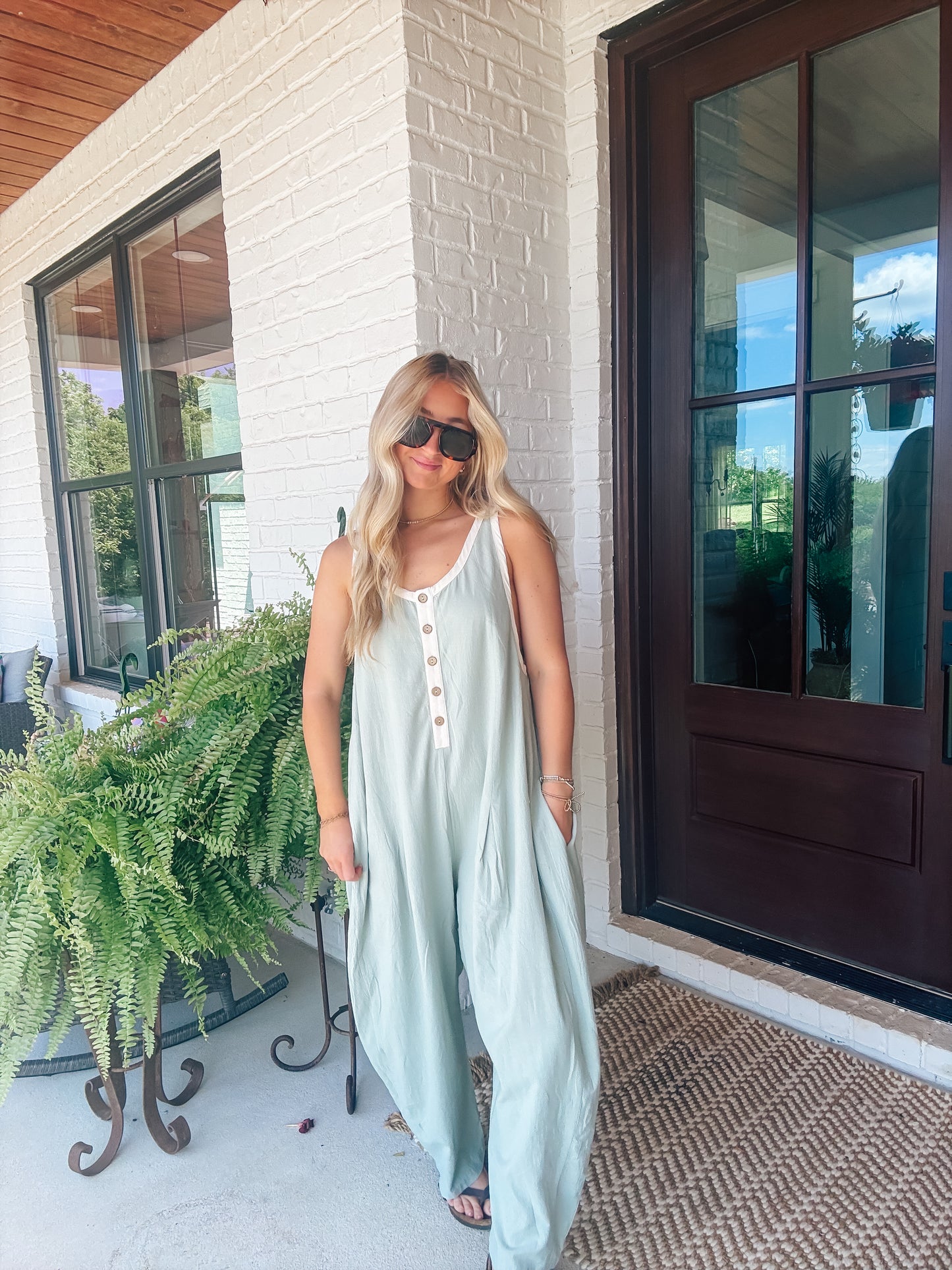 Molly Mint Contrast Neckline Oversized Jumpsuit