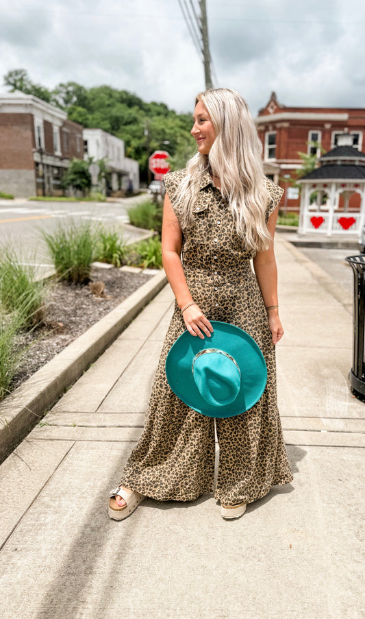 Leopard denim jumpsuit