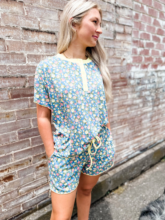 Blue/butter floral lounge set