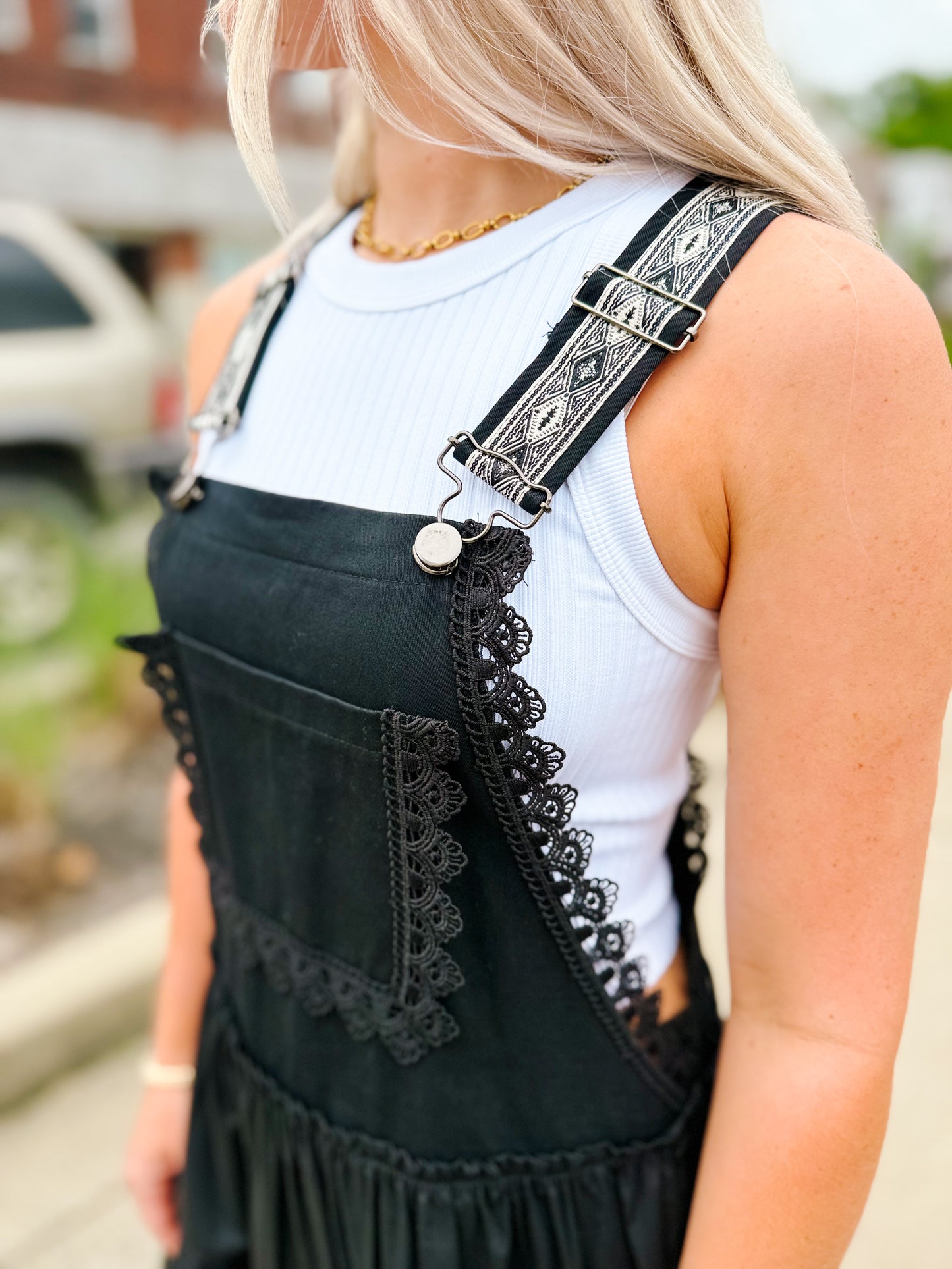 Black overall dress