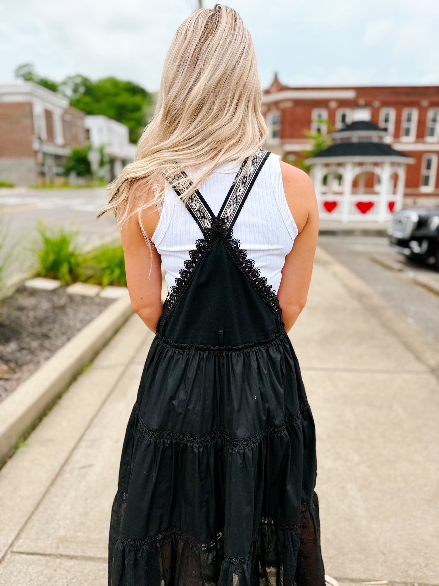 Black overall dress