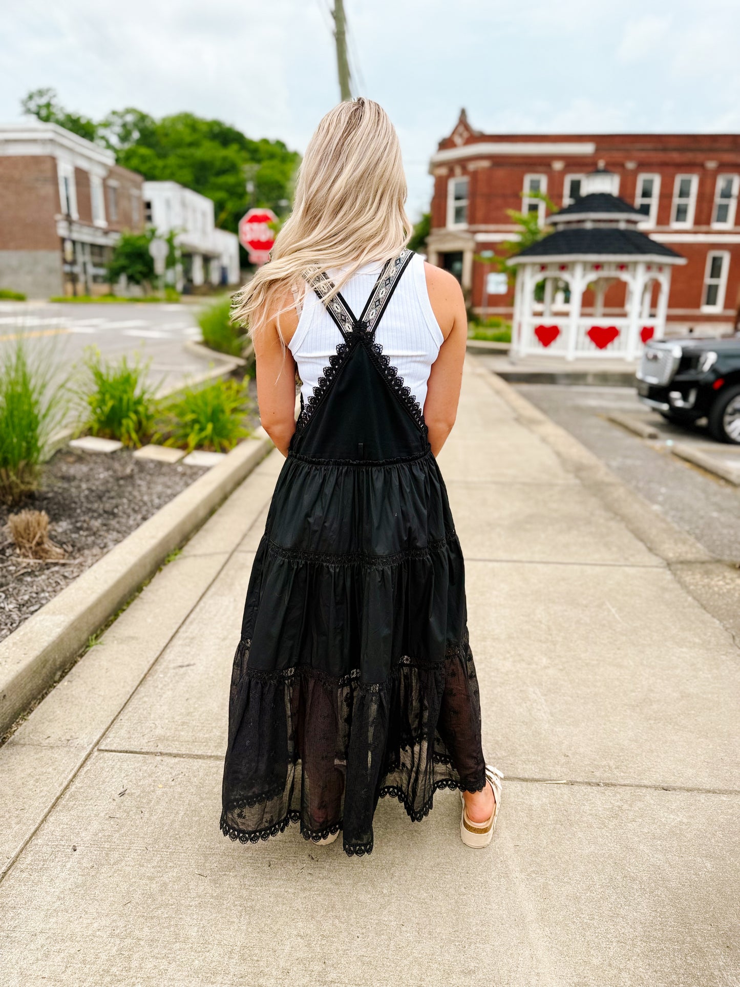 Black overall dress