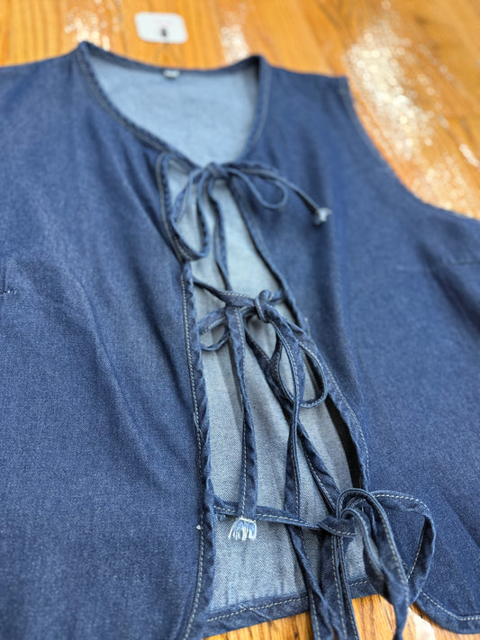 Denim Tie Vest-shade dark blue