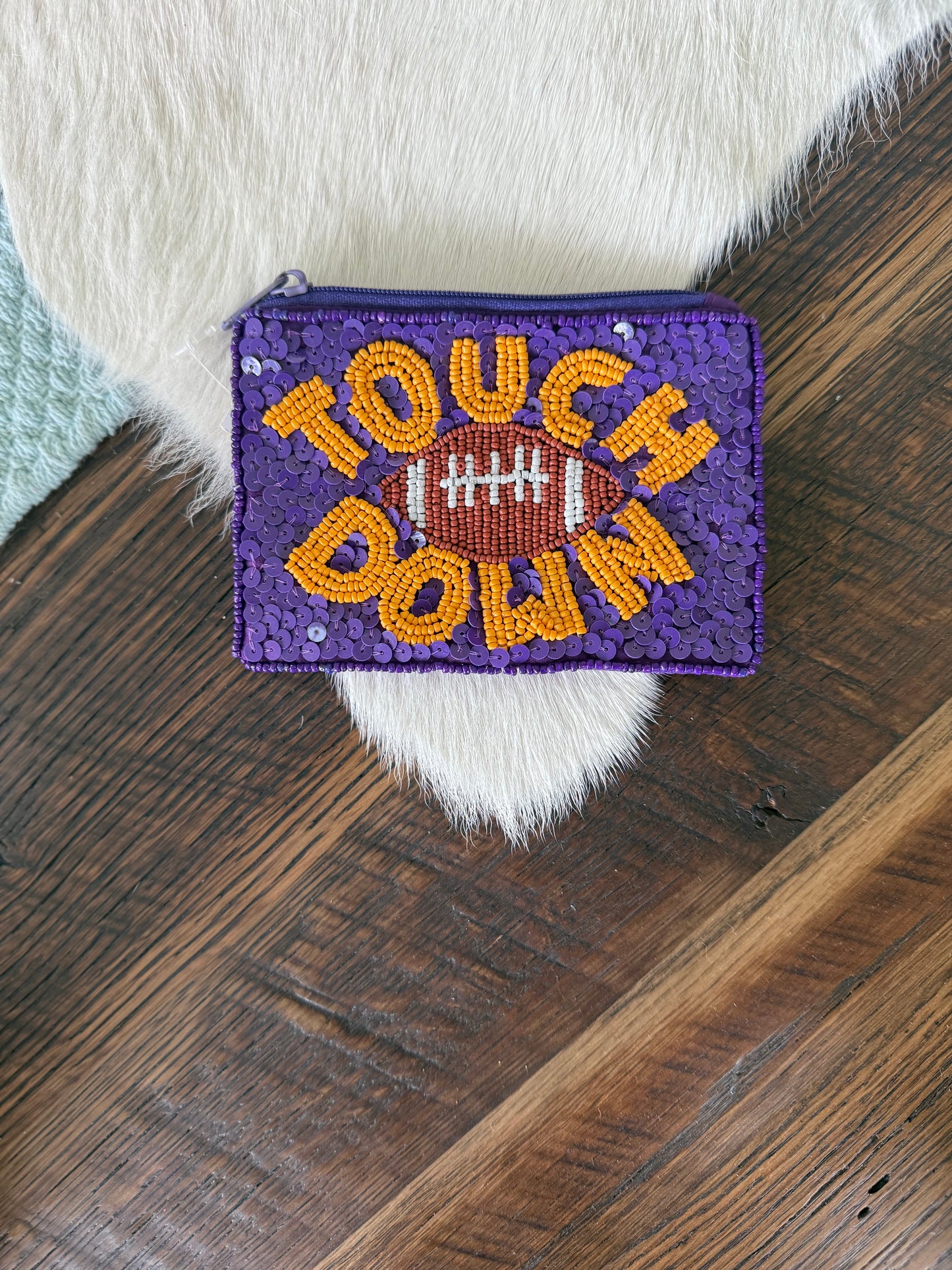 Purple sequins touchdown coin purse