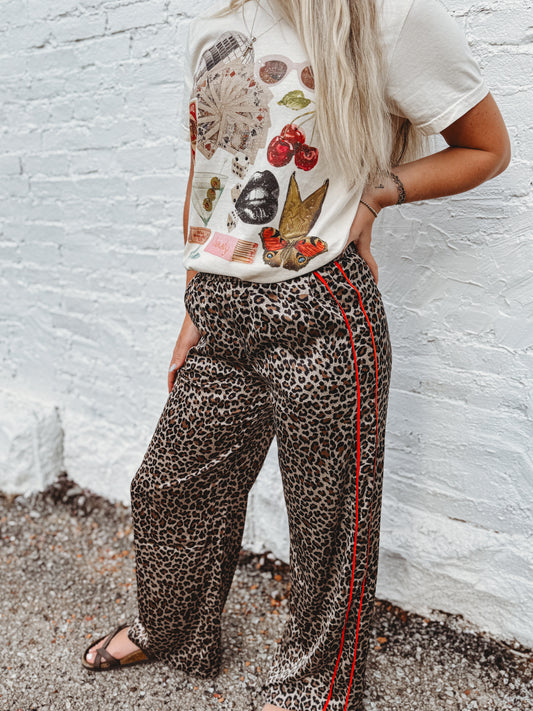 EE leopard side contrast track pants red strip