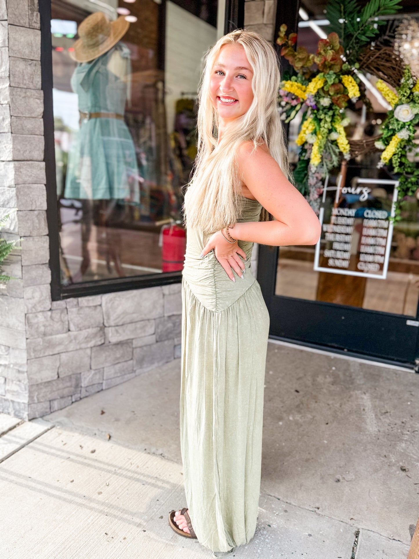 EE mineral wash strapless jumpsuit in olive