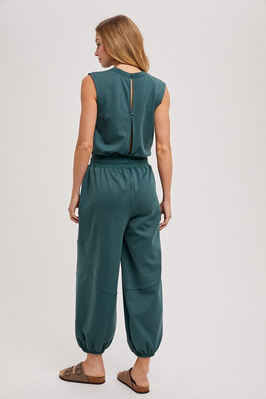 BI drawstring waist jumpsuit in hunter green