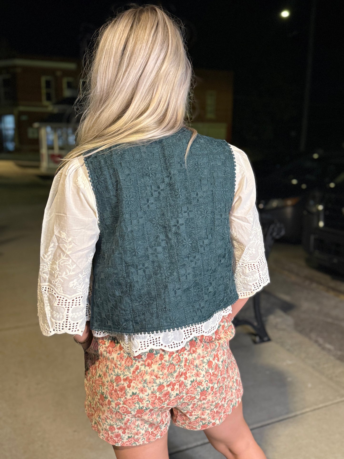 Deep green lace eyelet vest