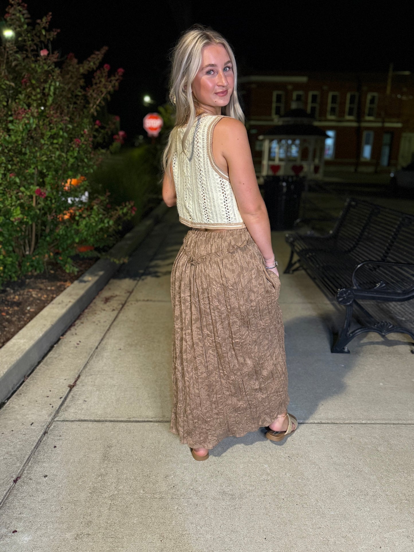 Wisk me away lace maxi skirt in brown