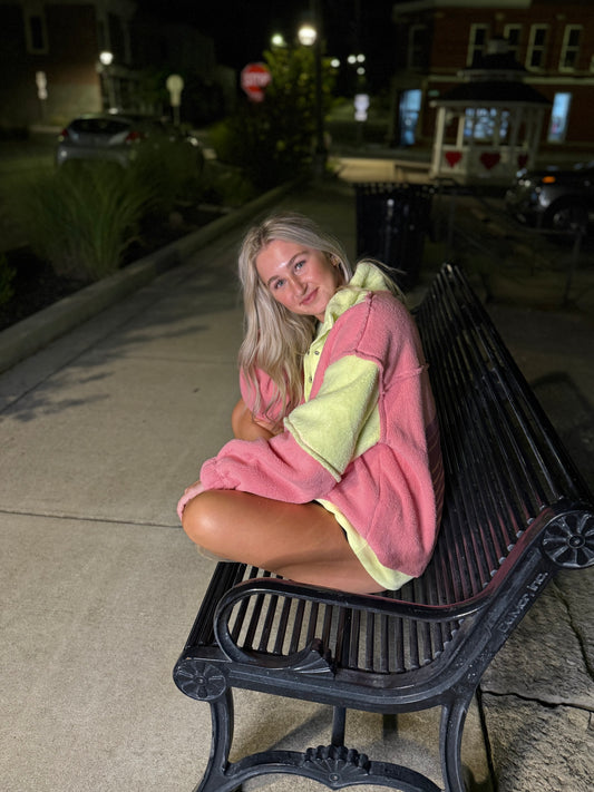 LL neon + lime fleece pullover