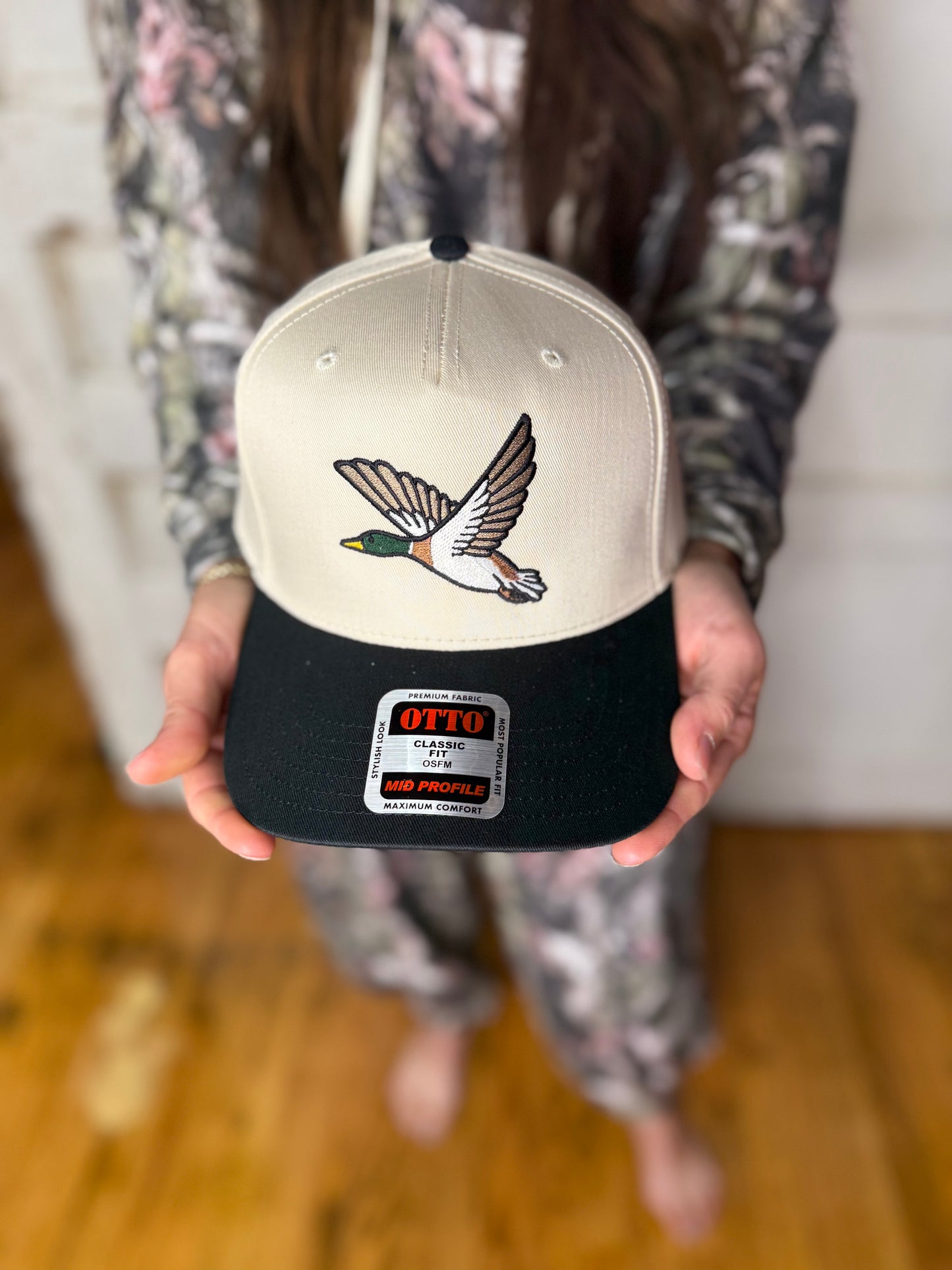 Cream + black mallard hat