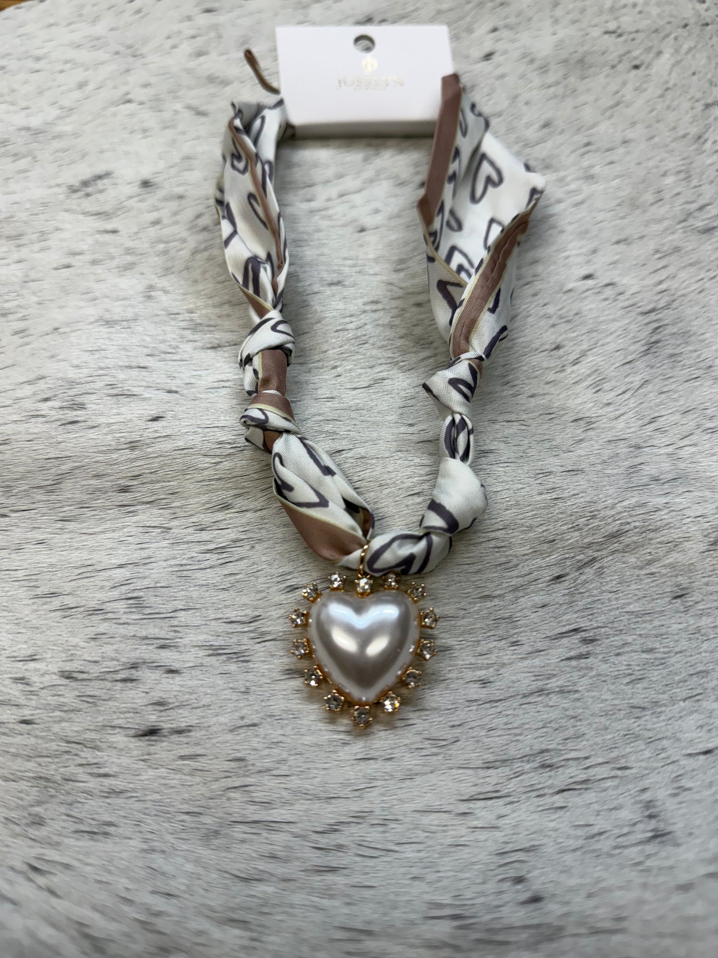 Heart print scarf necklace
