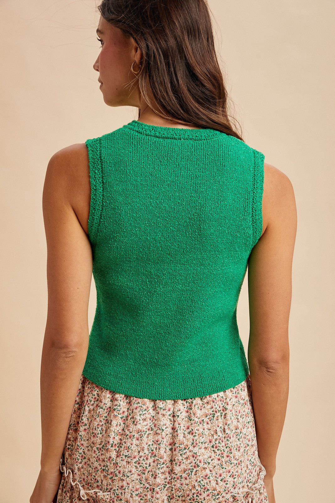 Gold Accents Green Ribbed Sweater Vest
