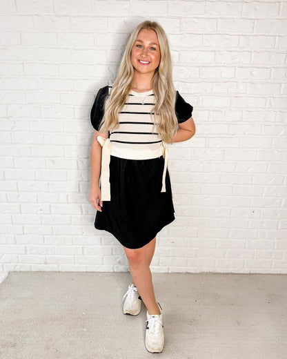 Black white stripe dress