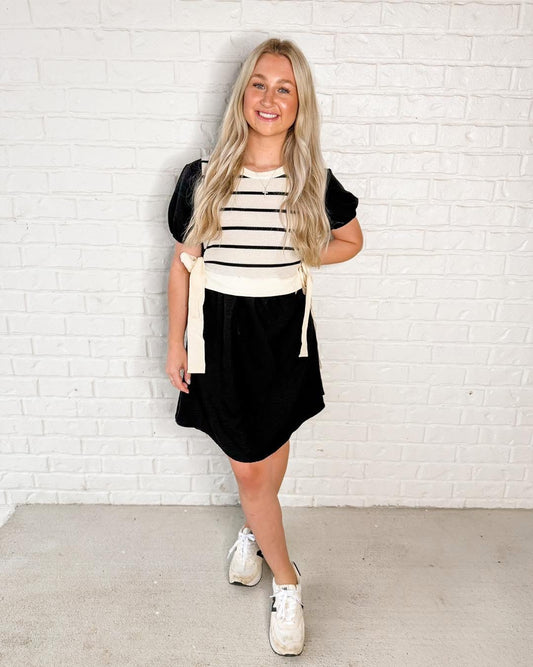 Black white stripe dress