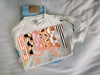 Spooky Coquette Halloween Graphic T-shirt-IVORY