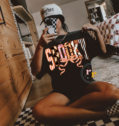 Spooky Coquette Halloween Graphic T-shirt-IVORY