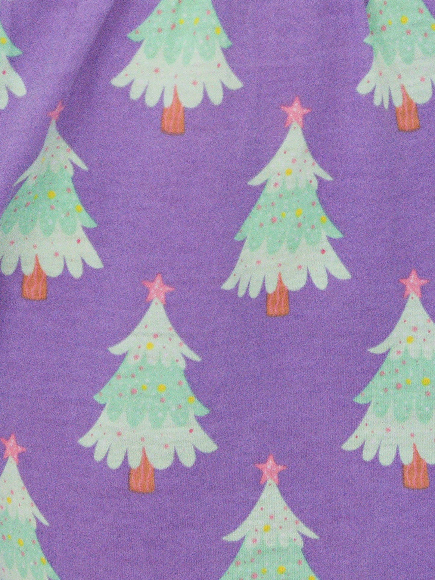 SoftSnooze™ Women's Bamboo Viscose Purple Twinkling Trees Long Sleeve Button Up Ruffle Flare Pajama Set