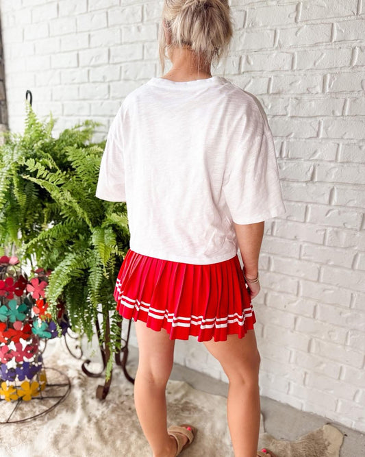 White top w red white blue bows