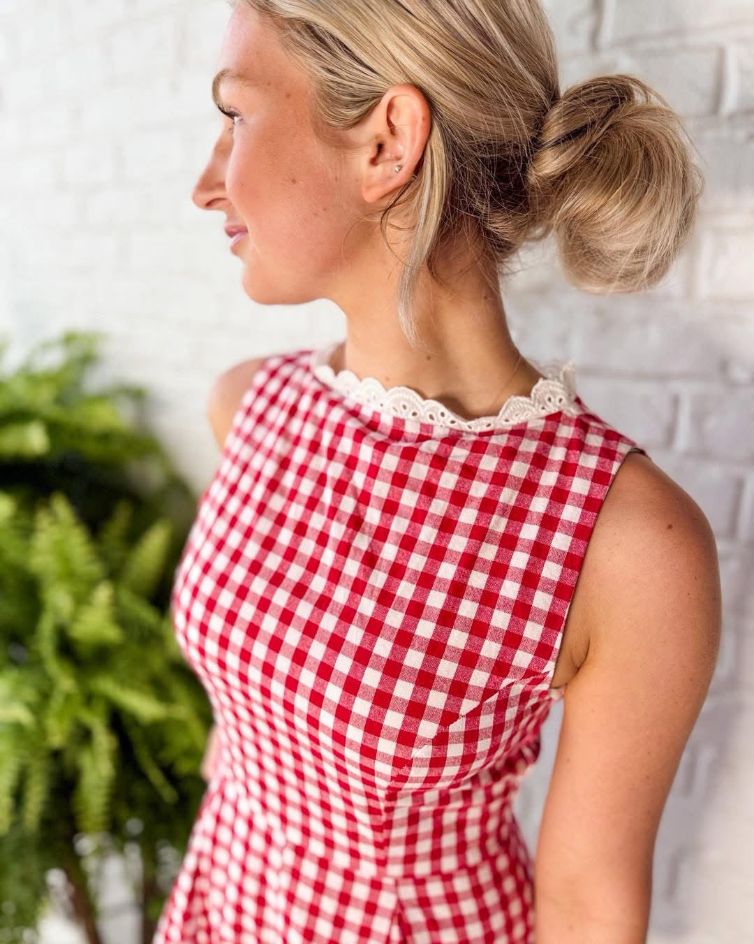 Red gingham romper