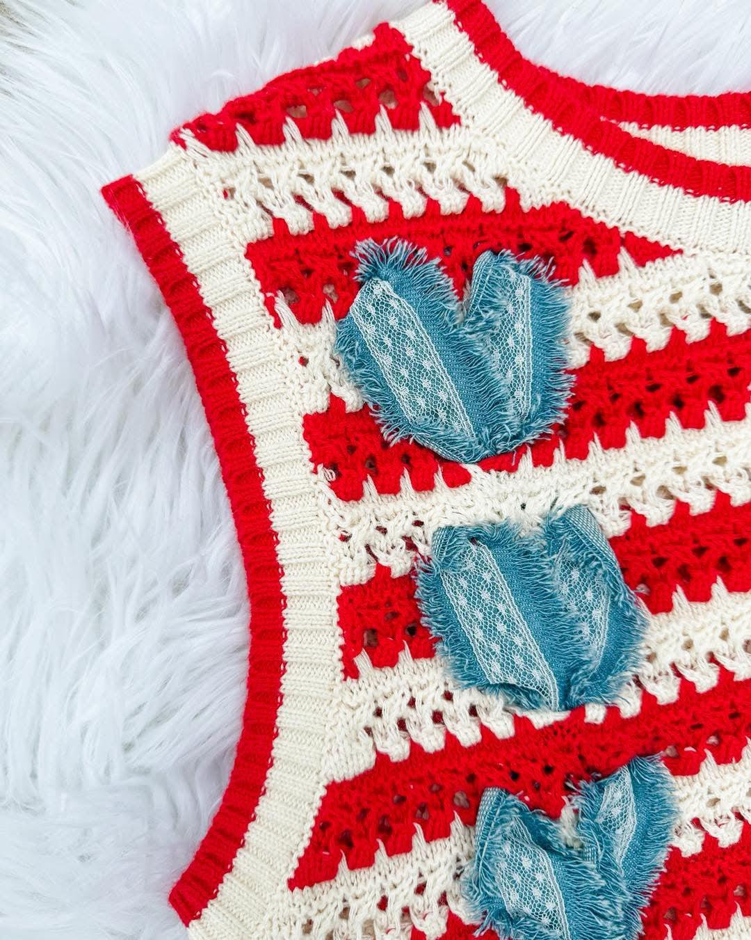 Red stripe sweater tank w denim ties