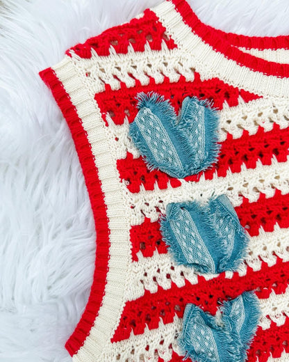 Red stripe sweater tank w denim ties