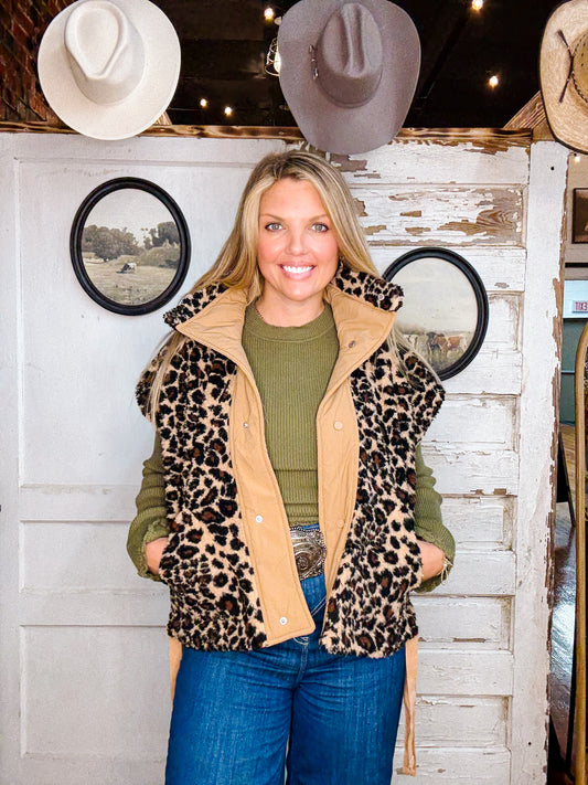 Keep Me Cozy Leopard Sherpa Vest