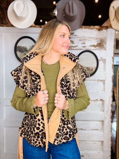 Keep Me Cozy Leopard Sherpa Vest