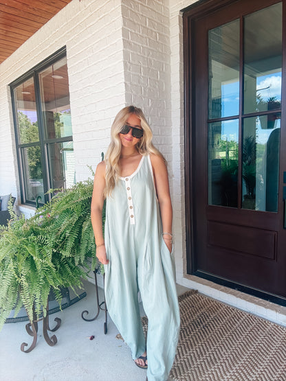 Molly Mint Contrast Neckline Oversized Jumpsuit