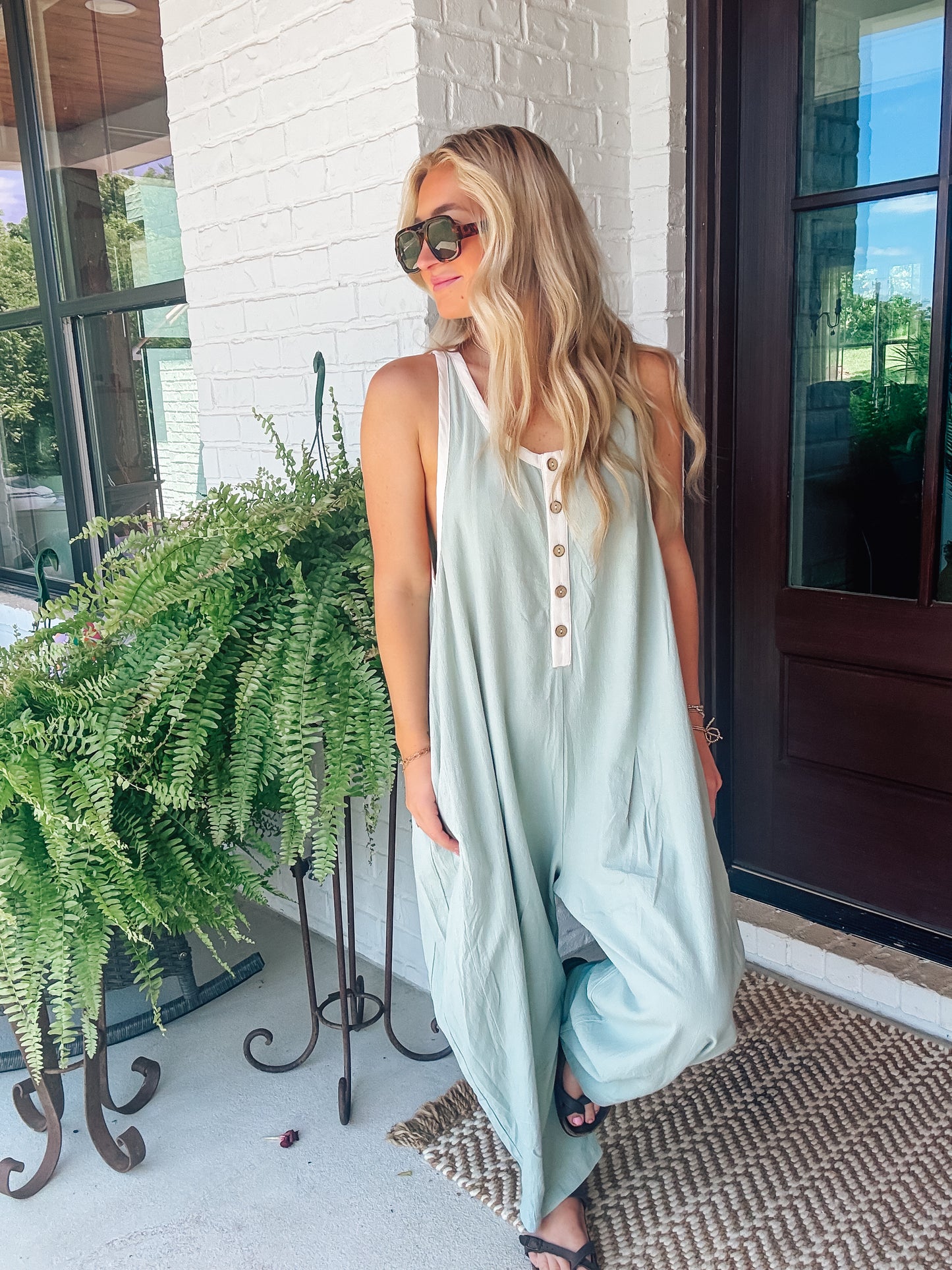 Molly Mint Contrast Neckline Oversized Jumpsuit