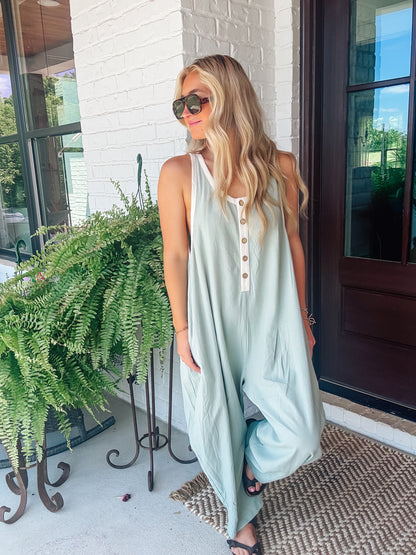 Molly Mint Contrast Neckline Oversized Jumpsuit