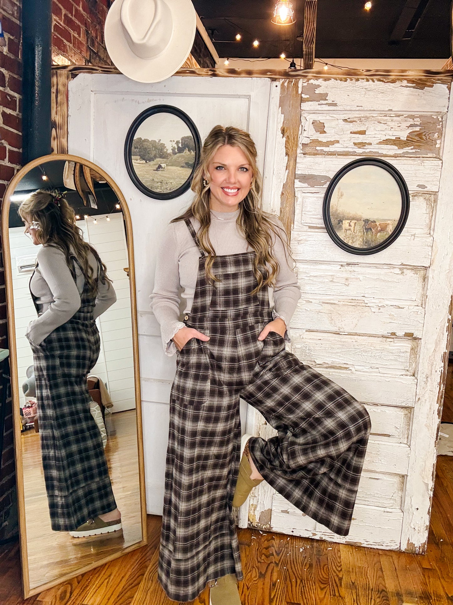 Plaid Flannel Wide-Leg Overalls