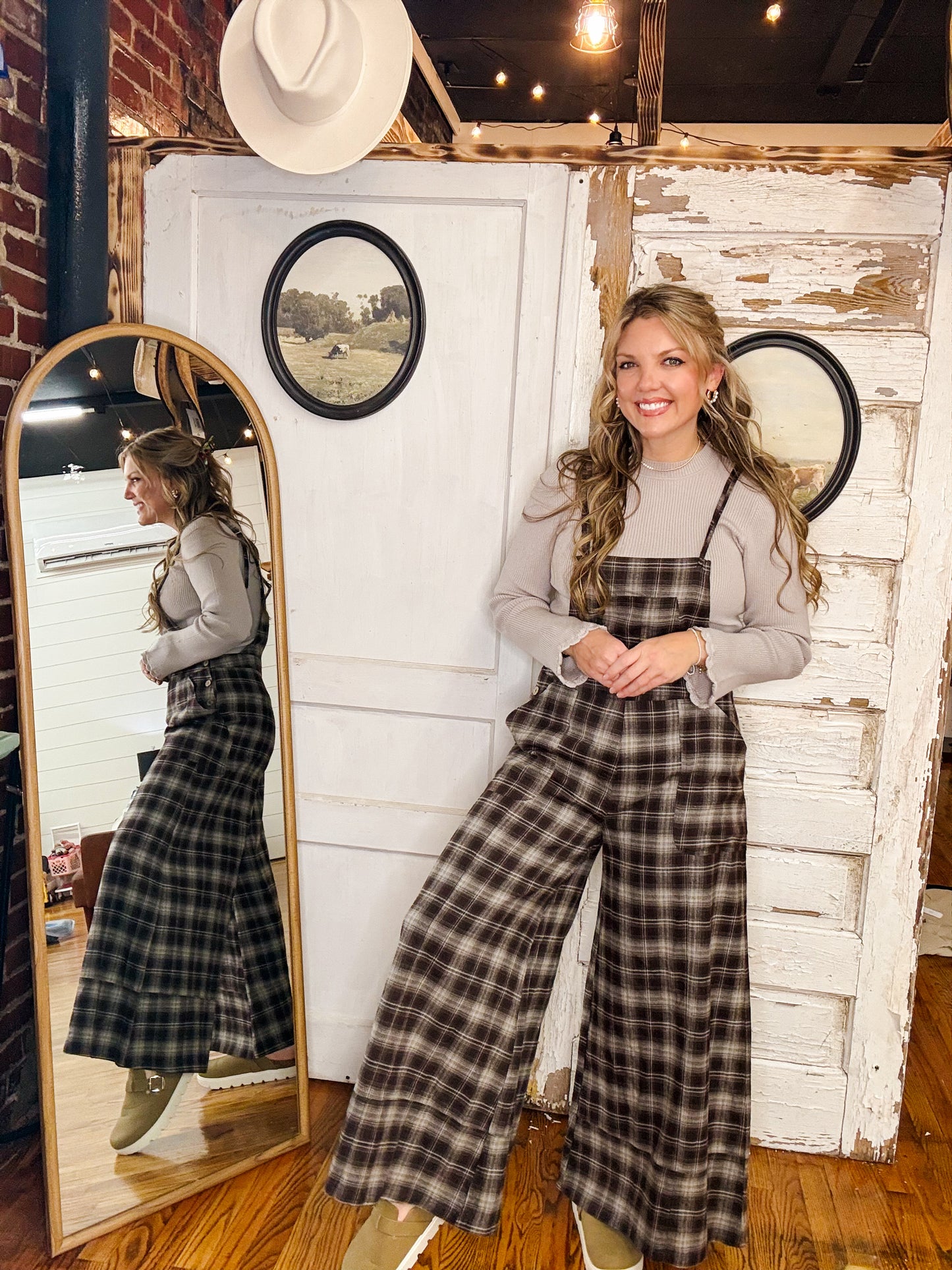 Plaid Flannel Wide-Leg Overalls