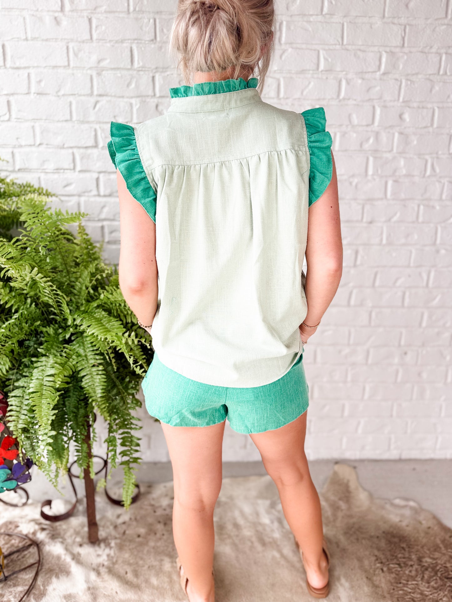 Green cotton 2 piece short set