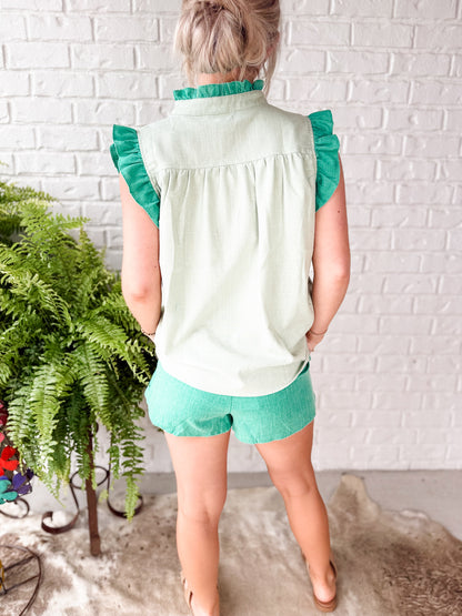 Green cotton 2 piece short set