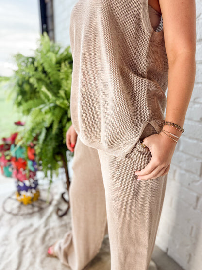 Knit khaki pant set