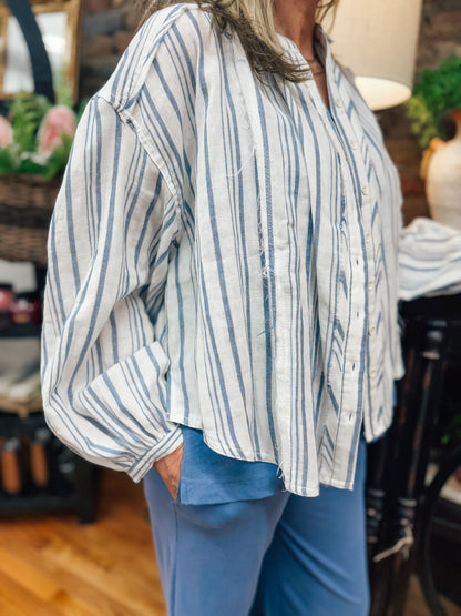 Blue Beach Button Up