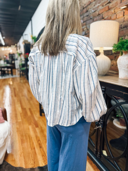 Blue Beach Button Up