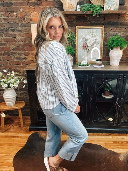 Blue Beach Button Up