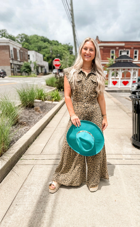 Leopard denim jumpsuit