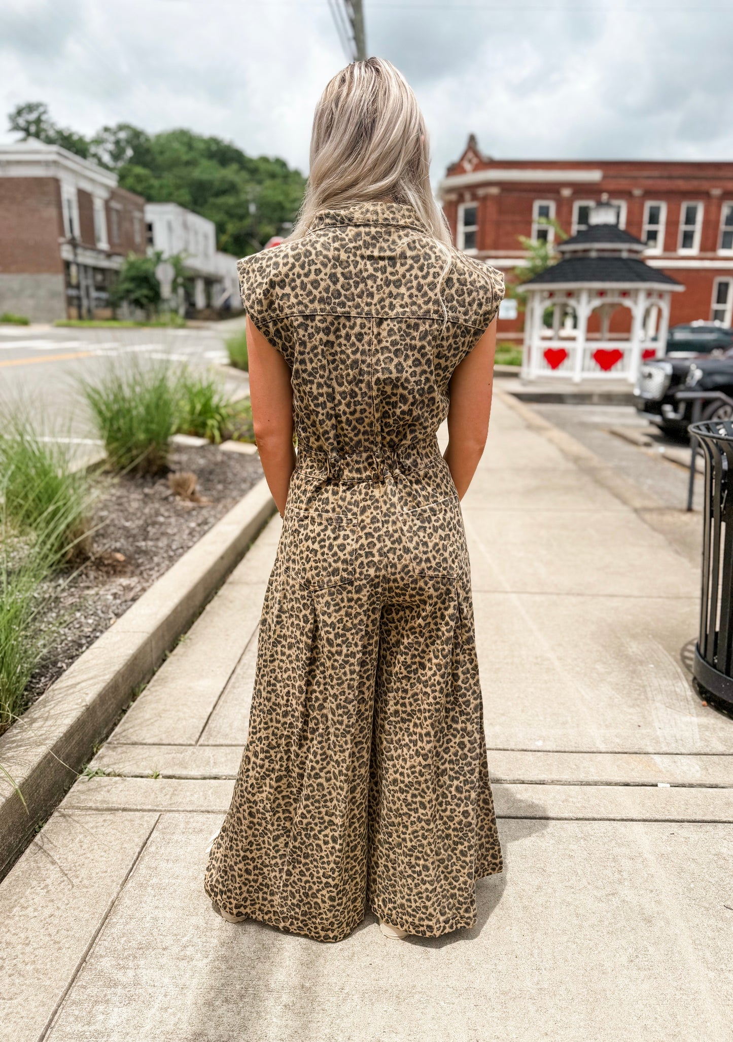 Leopard denim jumpsuit