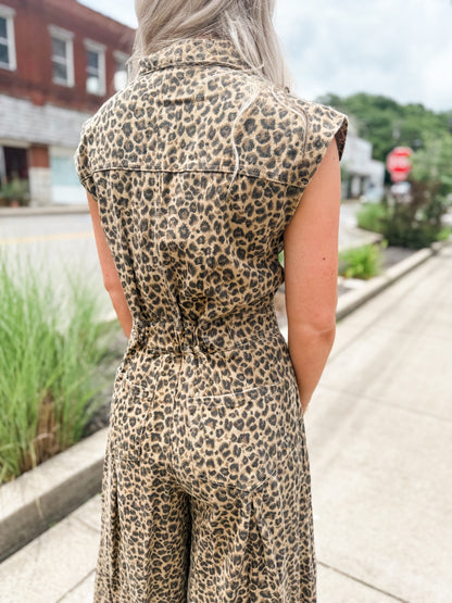 Leopard denim jumpsuit