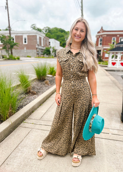 Leopard denim jumpsuit