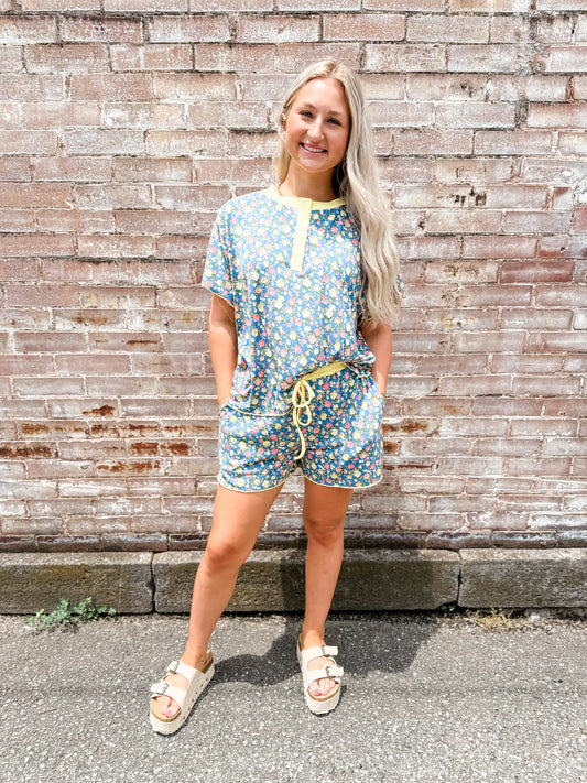 Blue/butter floral lounge set