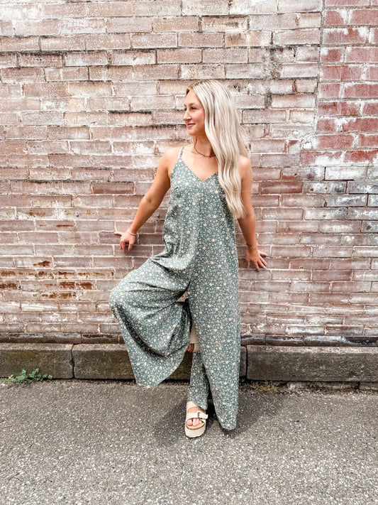 Vintage blue wide leg cami jumpsuit