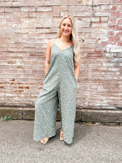 Vintage blue wide leg cami jumpsuit
