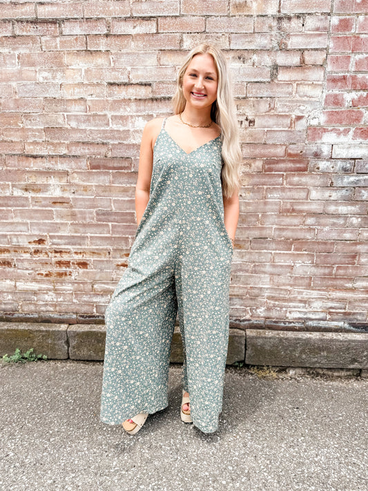 Vintage blue wide leg cami jumpsuit
