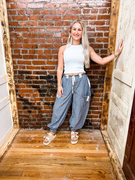 Denim striped jogger pants